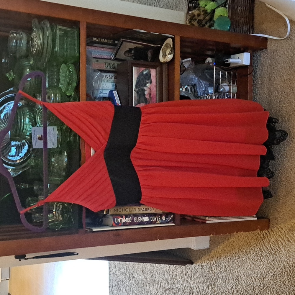 Red and black thin strap dress size large